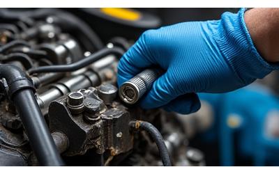 Mécanicien travaillant sur un moteur de voiture, gros plan