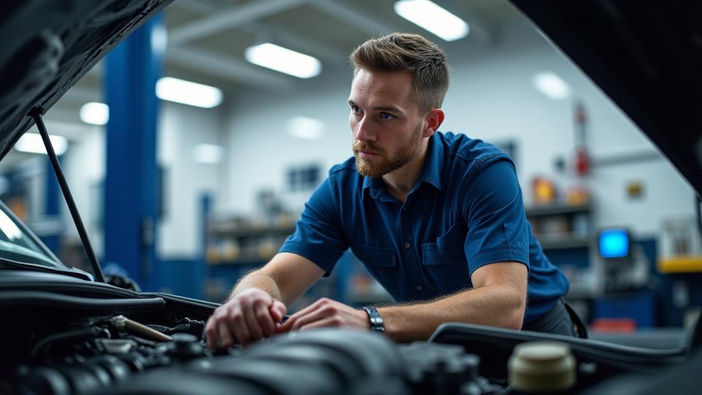 Mécanicien automobile inspectant un moteur, symbolisant l'expertise de Roues Libres Services.